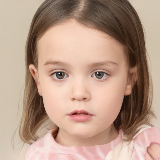 Neutral white child female with medium  brown hair and brown eyes