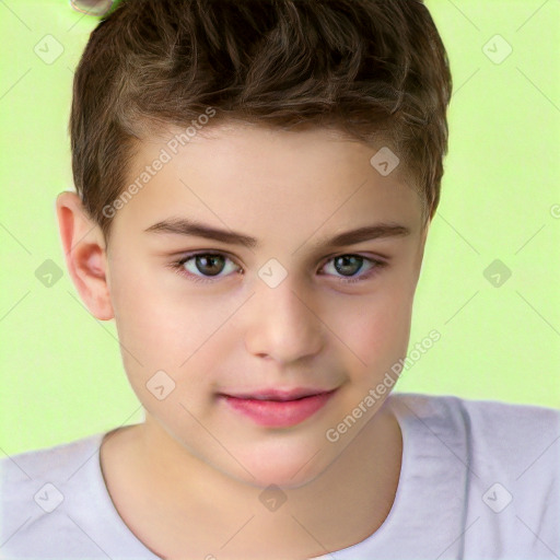 Joyful white child male with short  brown hair and brown eyes