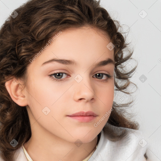 Neutral white child female with medium  brown hair and brown eyes