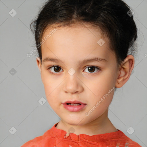 Neutral white child female with short  brown hair and brown eyes