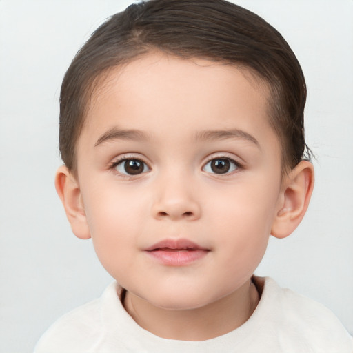 Neutral white child female with short  brown hair and brown eyes