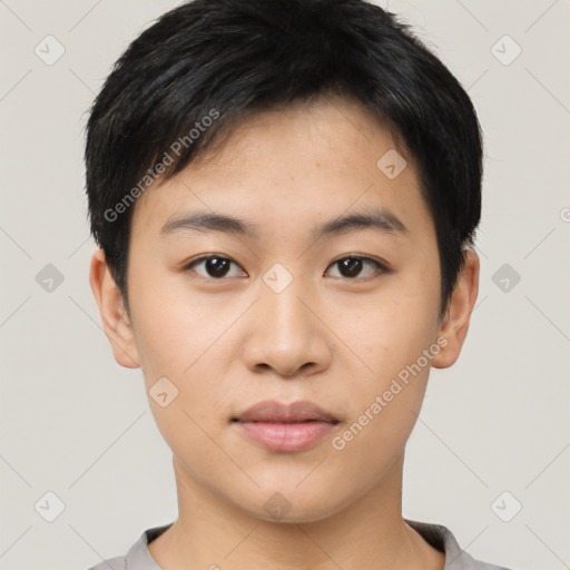 Neutral asian young-adult male with short  black hair and brown eyes