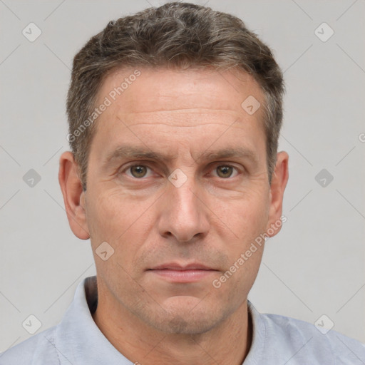 Neutral white adult male with short  brown hair and brown eyes