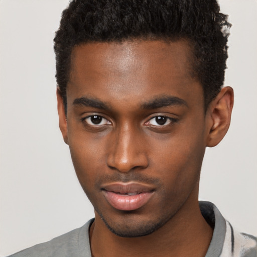 Neutral black young-adult male with short  brown hair and brown eyes