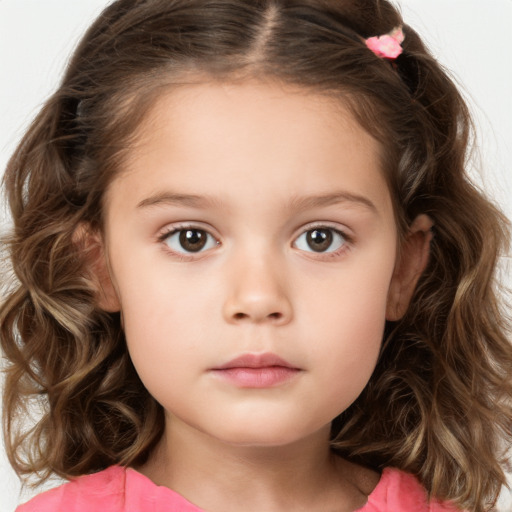 Neutral white child female with medium  brown hair and brown eyes