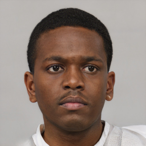 Neutral black young-adult male with short  brown hair and brown eyes