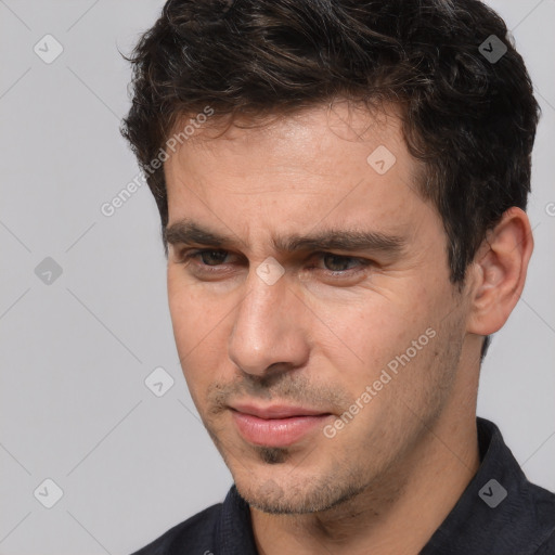 Neutral white adult male with short  brown hair and brown eyes