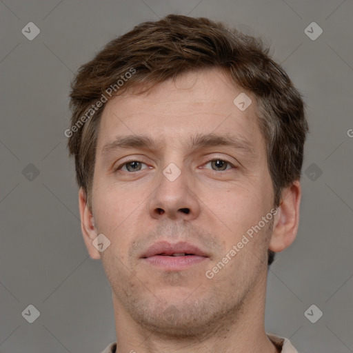 Neutral white adult male with short  brown hair and brown eyes