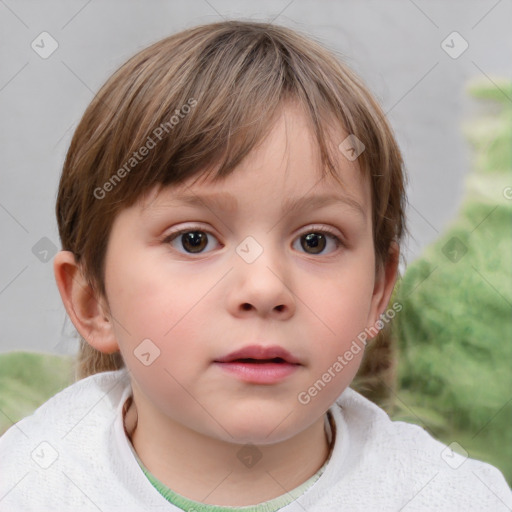 Neutral white child female with short  brown hair and brown eyes