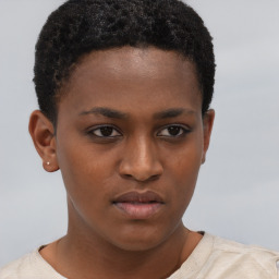 Neutral black young-adult female with short  brown hair and brown eyes