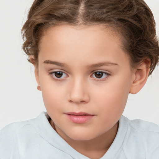 Neutral white child female with short  brown hair and brown eyes