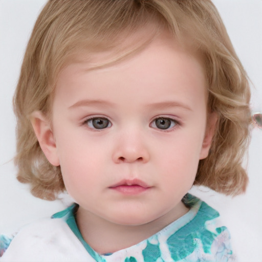 Neutral white child female with medium  brown hair and blue eyes