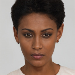 Neutral black young-adult female with short  brown hair and brown eyes