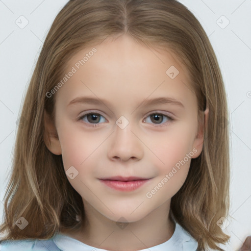 Neutral white child female with medium  brown hair and brown eyes