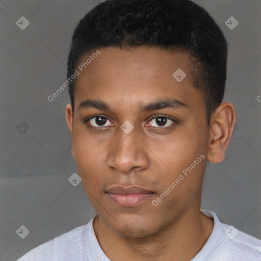 Neutral black young-adult male with short  brown hair and brown eyes