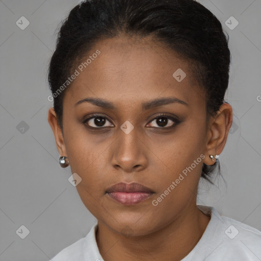 Neutral black young-adult female with short  brown hair and brown eyes