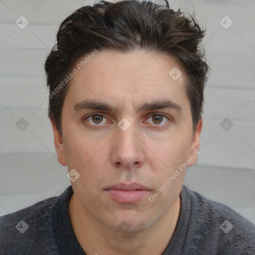 Neutral white adult male with short  brown hair and brown eyes