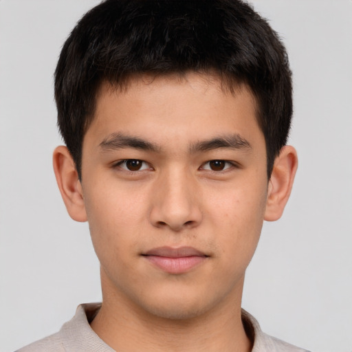 Neutral asian young-adult male with short  brown hair and brown eyes