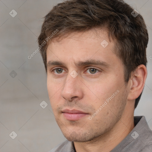 Neutral white adult male with short  brown hair and brown eyes