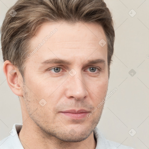 Neutral white adult male with short  brown hair and brown eyes