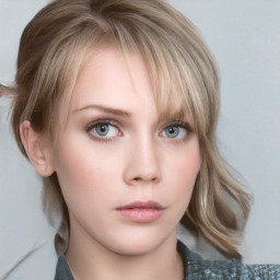 Neutral white young-adult female with medium  brown hair and grey eyes