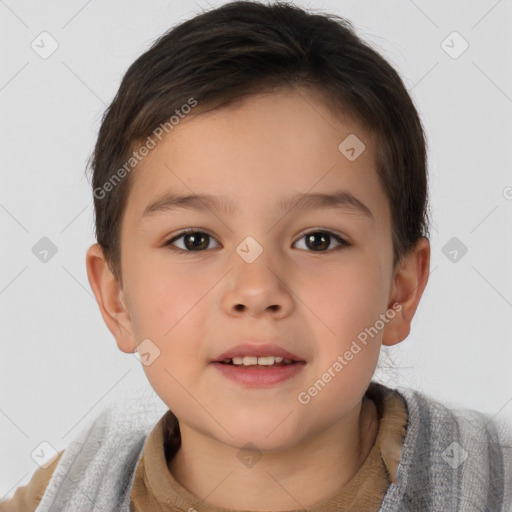 Neutral white child female with short  brown hair and brown eyes