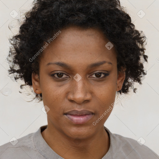 Neutral black young-adult female with short  brown hair and brown eyes