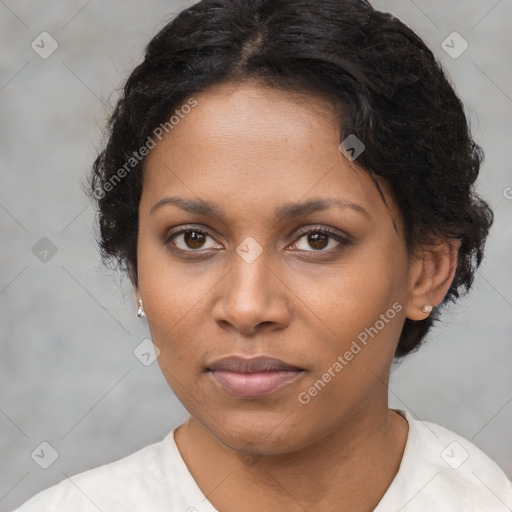 Neutral black young-adult female with short  brown hair and brown eyes