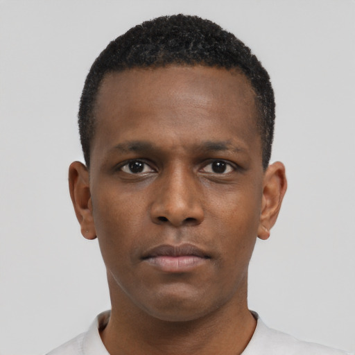 Neutral black young-adult male with short  brown hair and brown eyes