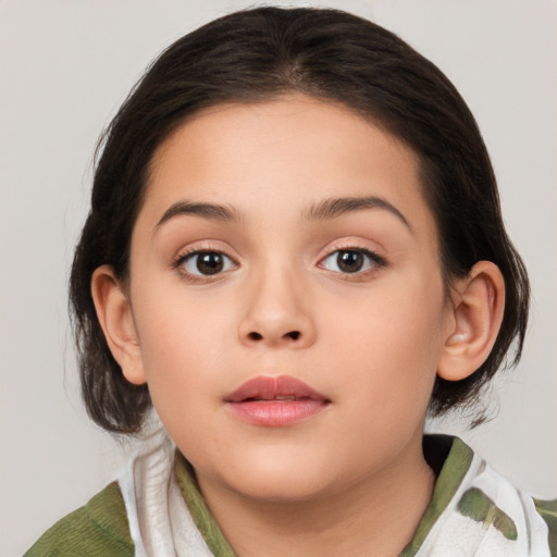 Neutral white child female with medium  brown hair and brown eyes