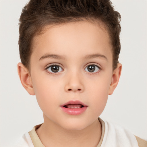 Neutral white child female with short  brown hair and brown eyes