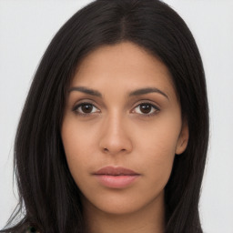 Neutral asian young-adult female with long  black hair and brown eyes