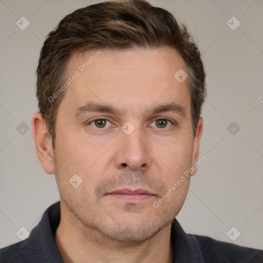 Neutral white adult male with short  brown hair and brown eyes