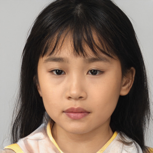 Neutral asian child female with medium  brown hair and brown eyes