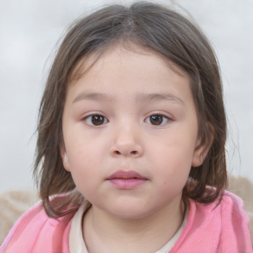 Neutral white child female with medium  brown hair and grey eyes