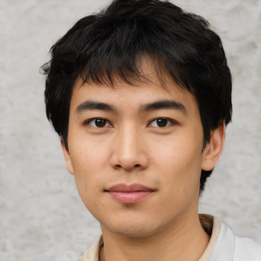 Neutral asian young-adult male with short  black hair and brown eyes