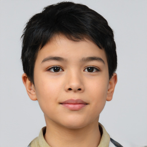Neutral asian child male with short  brown hair and brown eyes