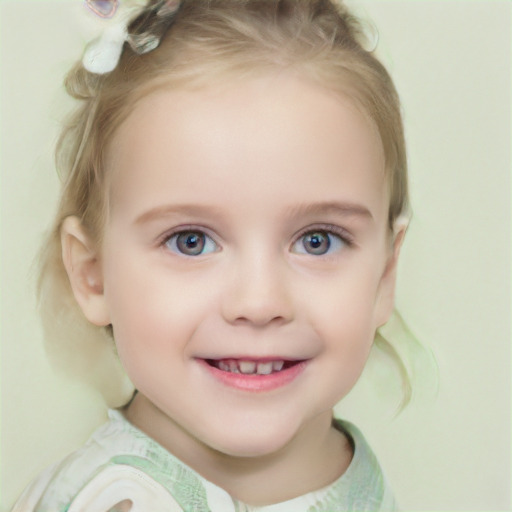 Joyful white child female with short  brown hair and brown eyes