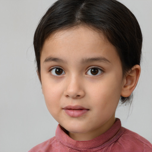 Neutral white child female with short  brown hair and brown eyes