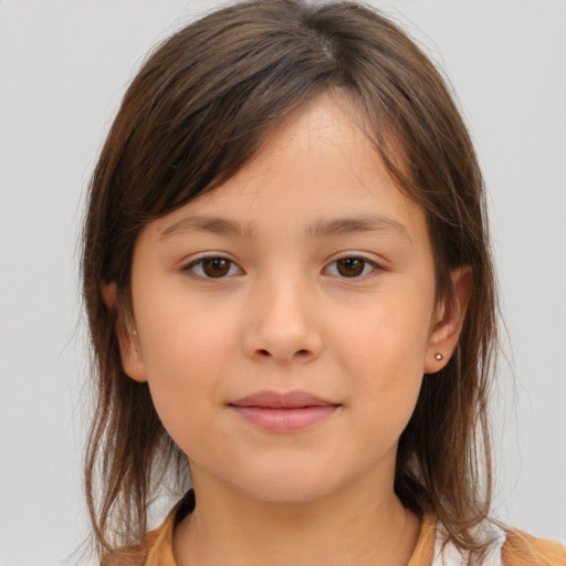 Neutral white child female with medium  brown hair and brown eyes