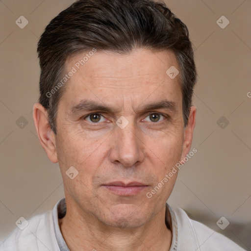 Neutral white adult male with short  brown hair and brown eyes