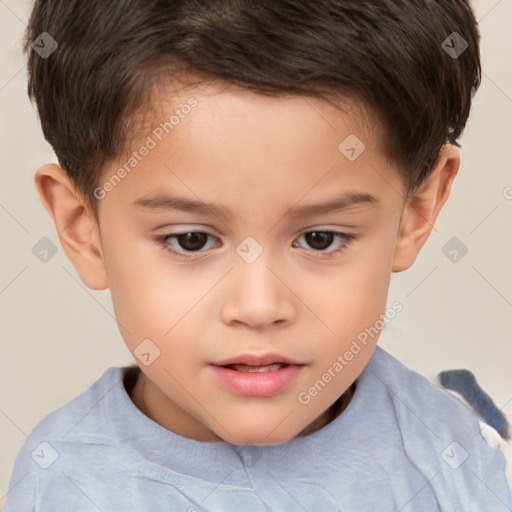 Joyful white child male with short  brown hair and brown eyes