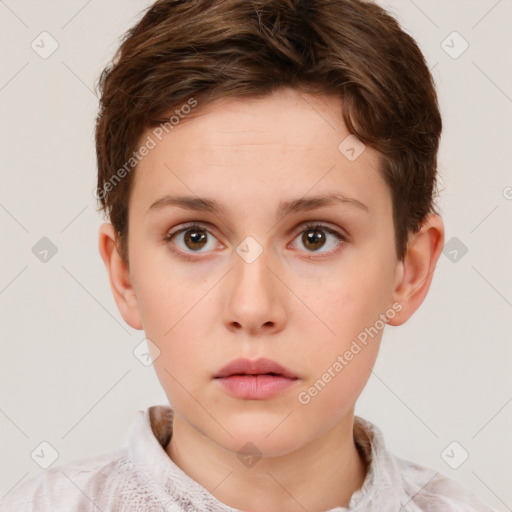 Neutral white child female with short  brown hair and brown eyes