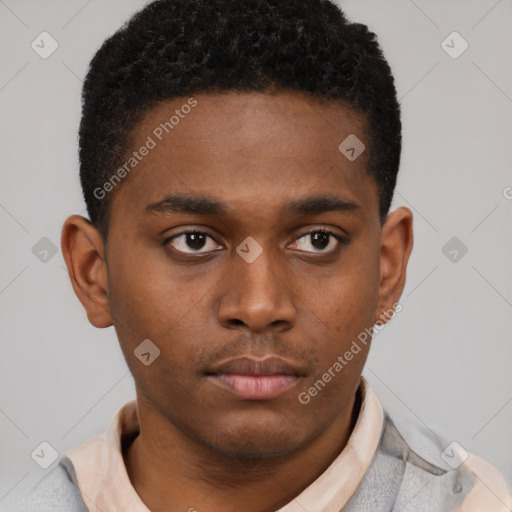 Neutral black young-adult male with short  brown hair and brown eyes