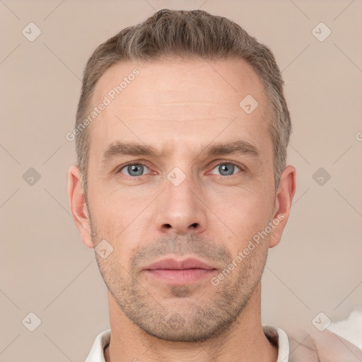 Neutral white adult male with short  brown hair and brown eyes