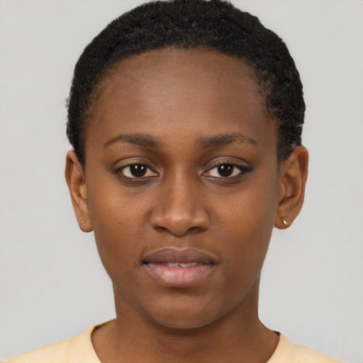 Neutral black young-adult female with short  brown hair and brown eyes