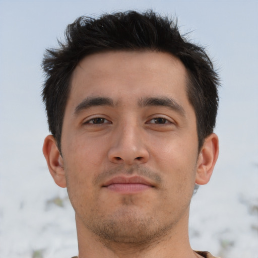 Neutral asian young-adult male with short  brown hair and brown eyes