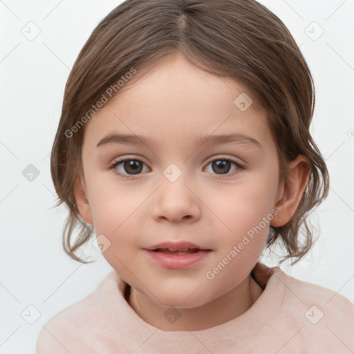 Neutral white child female with medium  brown hair and brown eyes