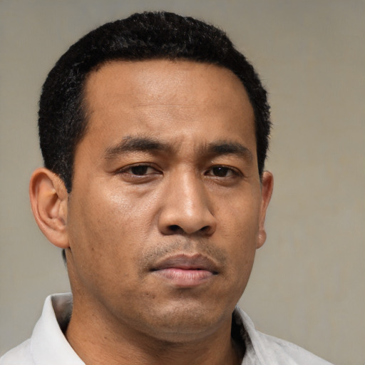 Neutral asian young-adult male with short  brown hair and brown eyes