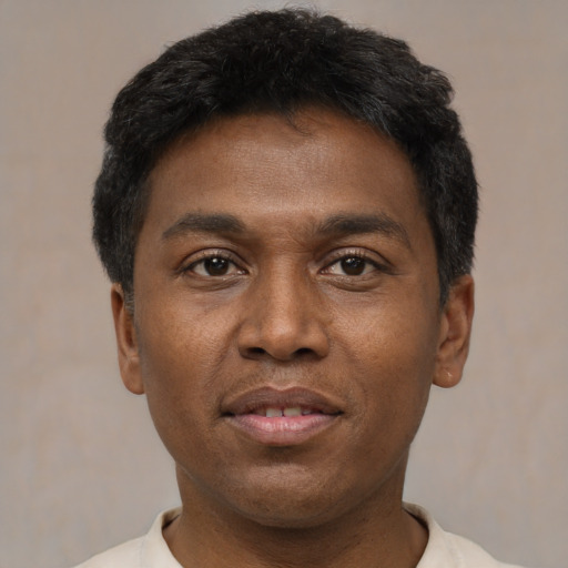 Neutral black young-adult male with short  brown hair and brown eyes